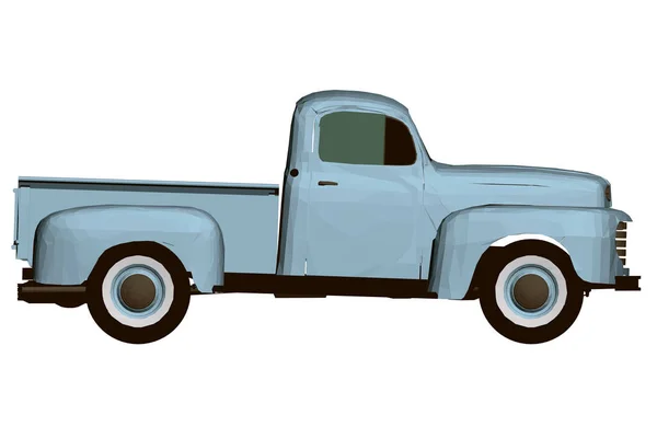 Mobil pickup biru model lama. Pickup poligonal. Sisi tampilan. 3D . - Stok Vektor