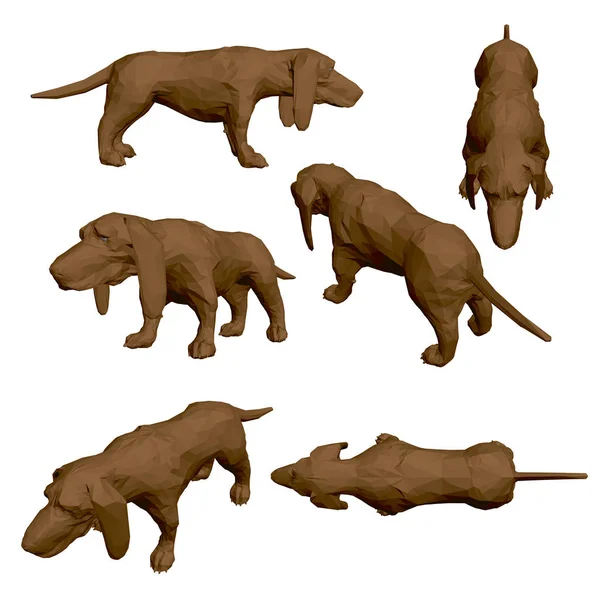Zestaw z wielokątnym brązowym psem z zawieszonymi uszami. 3d. Ilustracja wektora — Wektor stockowy