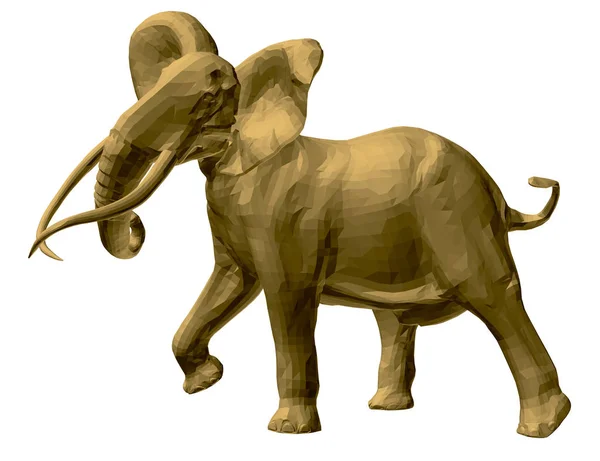 Polygonal gyllene elefantmodell. En elefant isolerad på en vit bakgrund promenader viftande betar och en stam. 3d. Vektorillustration — Stock vektor