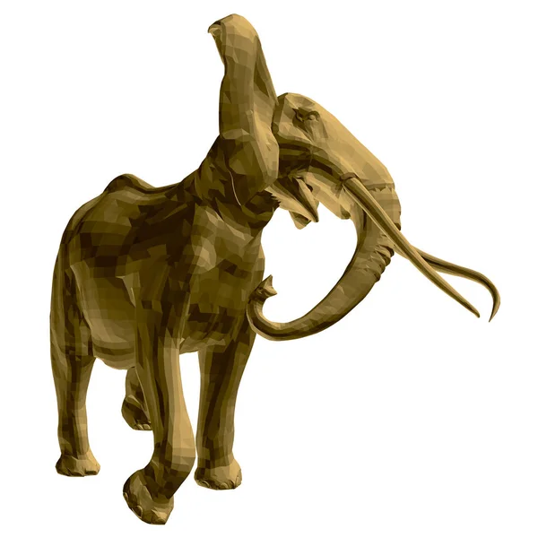 Wieloboczny model złotego słonia. Słoń odizolowany na białym tle chodzi wymachując kłami i bagażnikiem. 3d. Ilustracja wektora — Wektor stockowy