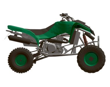 Poligonal yeşil Atv beyaz arka planda izole edildi. Yan görüş. Üç boyutlu. Vektör illüstrasyonu
