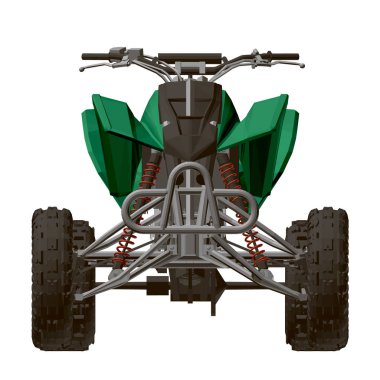 Poligonal yeşil Atv beyaz arka planda izole edildi. Ön manzara. Üç boyutlu. Vektör illüstrasyonu
