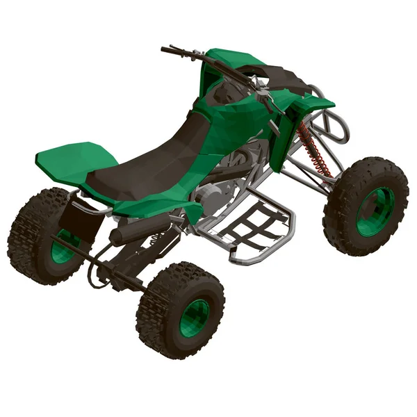 ATV verde poligonal aislado sobre fondo blanco. Ver isométrica. 3D. Ilustración vectorial — Vector de stock