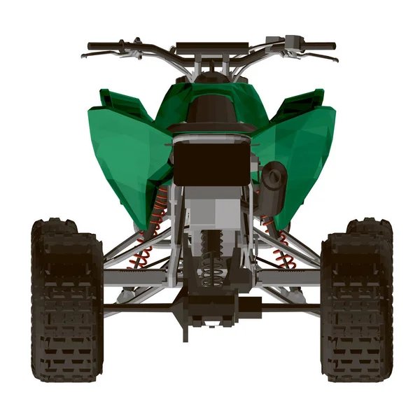 ATV verde poligonal isolado em um fundo branco. Vista traseira. 3D. Ilustração vetorial — Vetor de Stock