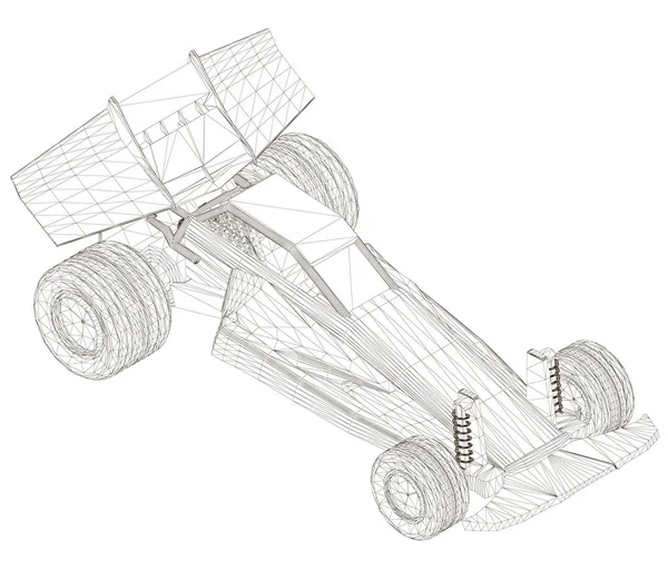 Wrieframe jouet voiture de sport. Vue isométrique. Cadre métallique de la machine à partir de lignes noires isolées sur un fond blanc. Illustration vectorielle 3D — Image vectorielle