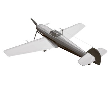 Eski Alman askeri uçağı. Poligonal uçak beyaz arka planda izole edildi. Üç boyutlu. Vektör illüstrasyonu