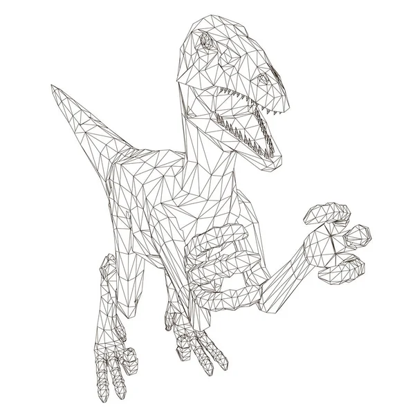 Dinosaurio poligonal Wireframe. Aislado sobre un dinosaurio de fondo blanco con la boca abierta. 3D. Ilustración vectorial — Archivo Imágenes Vectoriales