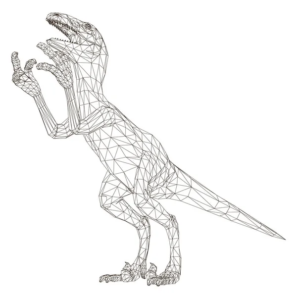 Dinossauro poligonal Wireframe. Isolado em um dinossauro de fundo branco com uma boca aberta. 3D. Ilustração vetorial —  Vetores de Stock