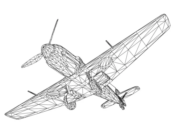 Oude Duitse militaire vliegtuigen. Wireframe vliegtuig geïsoleerd op een witte achtergrond. 3d. Vectorillustratie — Stockvector