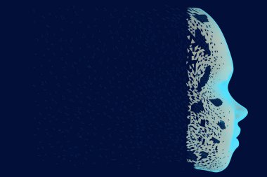 Parça parça olmuş bir adamın mahvolmuş yüzü. Yan görüş. Vektör illüstrasyonu