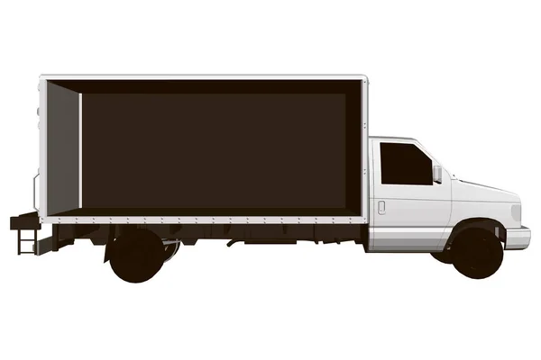 Witte veelhoekige truck zonder muur achterin. Zijaanzicht. Een 3D. Vectorillustratie — Stockvector