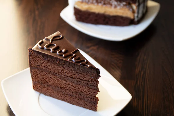 Nahaufnahme Fotografie Stück Kuchen Mit Schokoladenglasur — Stockfoto