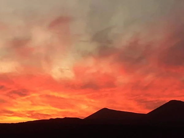 Spectacular Fire Red Sunset over Volcano Park, Corralejo Fuerteventura.
