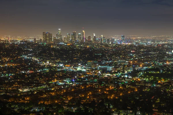 Los Angles Βράδυ Θέα Από Hollywood Hills Στο Κέντρο Του — Φωτογραφία Αρχείου