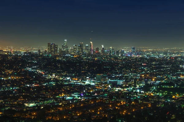 Panorama Los Angeles nocą, Kalifornia - Śródmieście — Zdjęcie stockowe