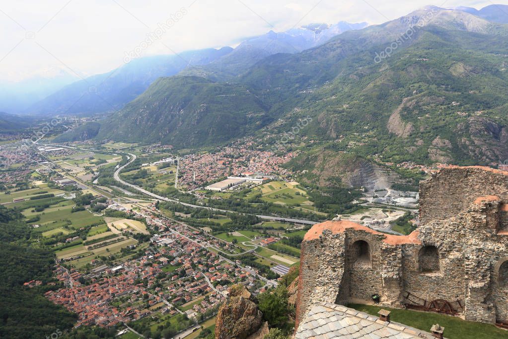 Susa valley viewed from Sacra di San Michele of Piedmont, Italy