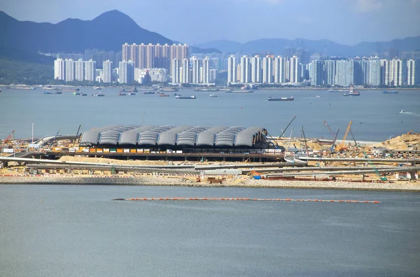 Hong Kong Oct 2017 Construcción Bahía Aeroportuaria Para Puente Zhuhai — Foto de Stock