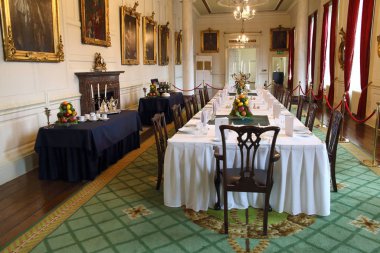 Dublin, Ireland - Oct 11, 2018: The grand dining room of Dublin royal castle interior on Oct 11, 2018 in Dublin, Ireland.