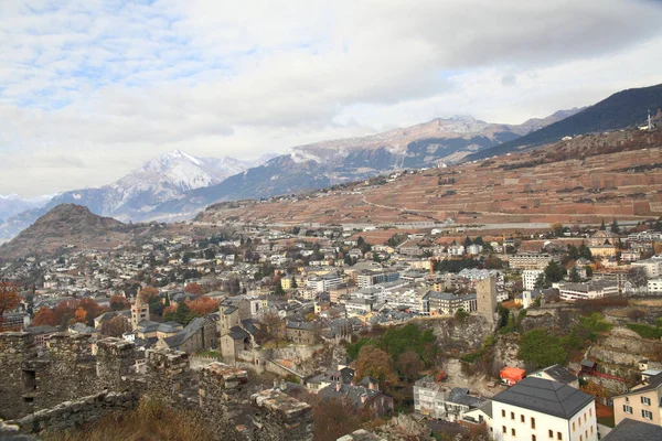 Sion Schweiz 2015 Stadtbild Von Sion Von Der Basilika Valere — Stockfoto