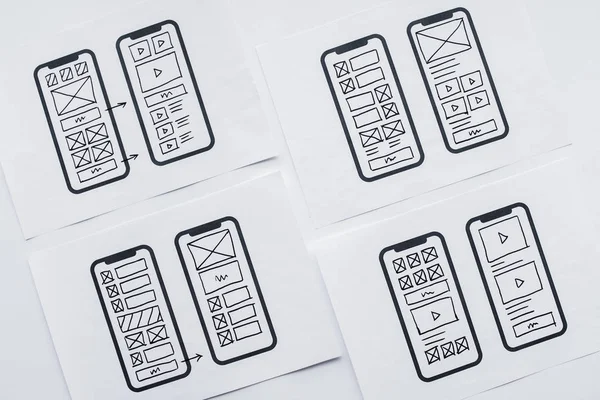 Mobile Anwendung Wireframe Skizze Prototyp Rahmen Layout Zukünftiges App Design — Stockfoto