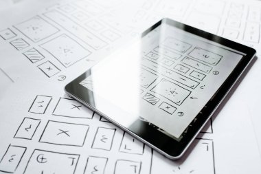 Ux web sitesi tasarım kablosu. Taslak, prototip, çerçeve, gelecek tasarım projesi. Ui / Ux - kullanıcı arayüzü, kullanıcı deneyimi tasarımcısı. Web tasarım stüdyosu için yaratıcı bir konsept. Web sitesi geliştirme