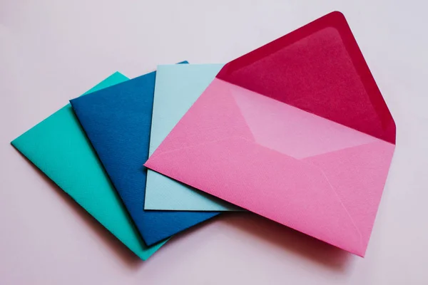 Colored Paper Envelopes Light Background New Mail Write Message Send — Stock Photo, Image