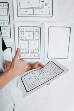 Ux web sitesi tasarım kablosu. Taslak, prototip, çerçeve, gelecek tasarım projesi. Ui / Ux - kullanıcı arayüzü, kullanıcı deneyimi tasarımcısı. Web tasarım stüdyosu için yaratıcı bir konsept. Web sitesi geliştirme