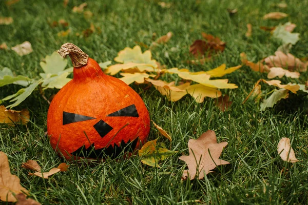 Calabaza Halloween Calabaza Cara Miedo Exterior Feliz Fiesta Halloween Celebrar — Foto de Stock