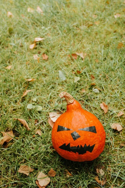 Labu Halloween Labu Wajah Menakutkan Luar Ruangan Selamat Pesta Halloween — Stok Foto
