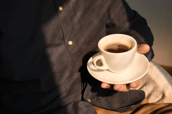 Stylish Man Cup Coffee Businessman Drinking Morning Coffee Breakfast Delicious — Stock Photo, Image