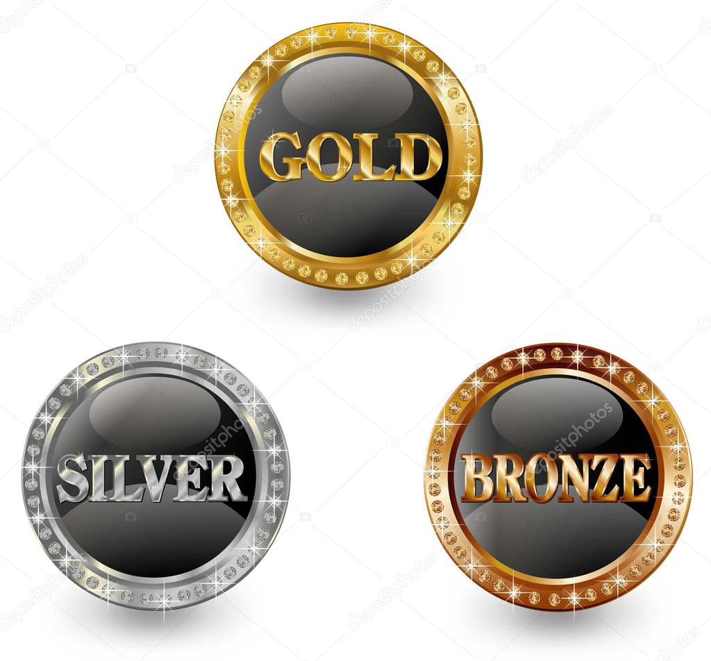 gold, silver and bronze poker chips