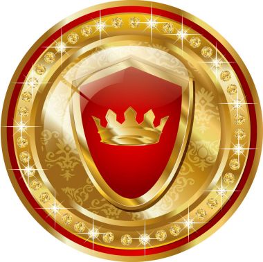 taç kırmızı Shield ile yuvarlak etiket  