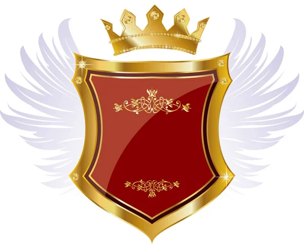 盾构的王冠和翅膀的标志 — 图库矢量图片