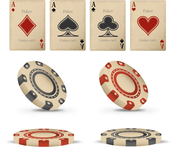 Gamla casino kort med chips — Stock vektor