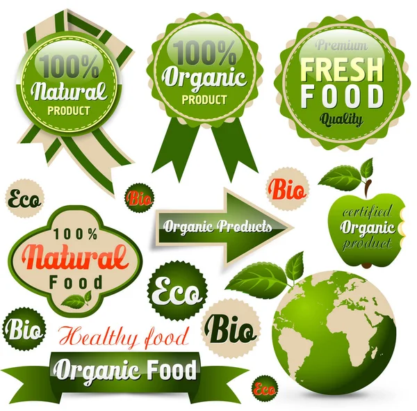 Set etichette, concetto organico — Vettoriale Stock
