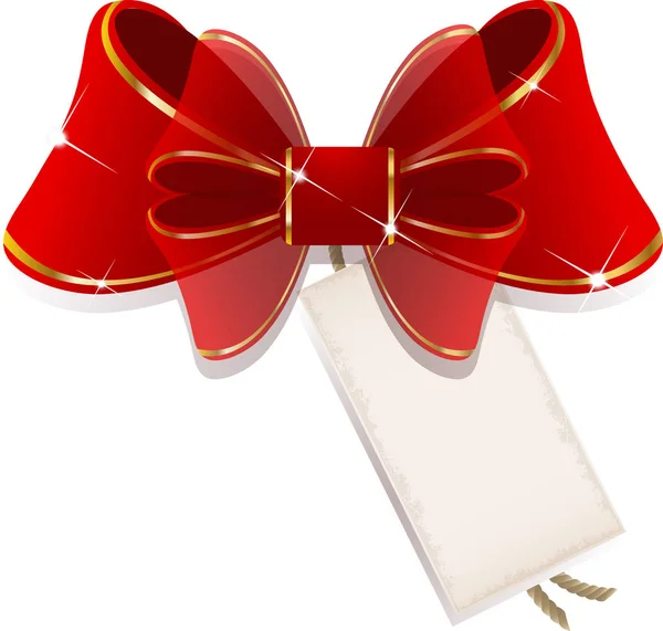 Present red bow with tag — Stock Vector