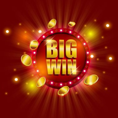 Yuvarlak casino banner lambaları ve büyük kazanmak metin, vektör çizim