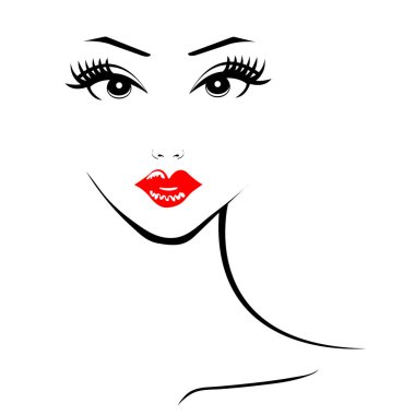 Güzel kadın yüzü beyaz arka plan vektör illüstrasyon izole silüeti