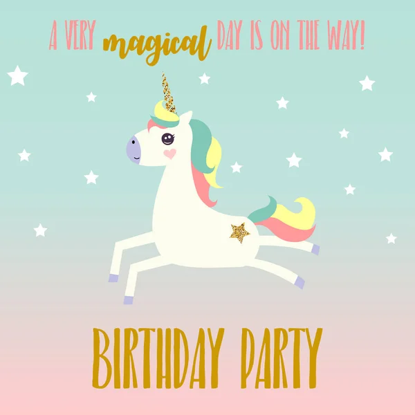 Tek boynuzlu at ile doğum günü Davetiyesi — Stok Vektör