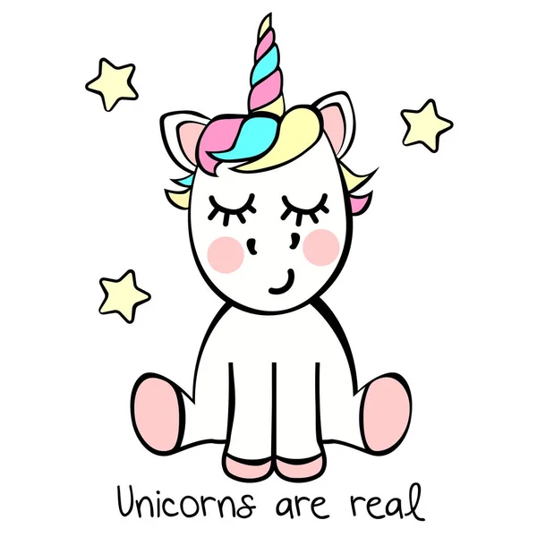 Sevimli küçük unicorn ile yıldızlar ve kapalı gözler