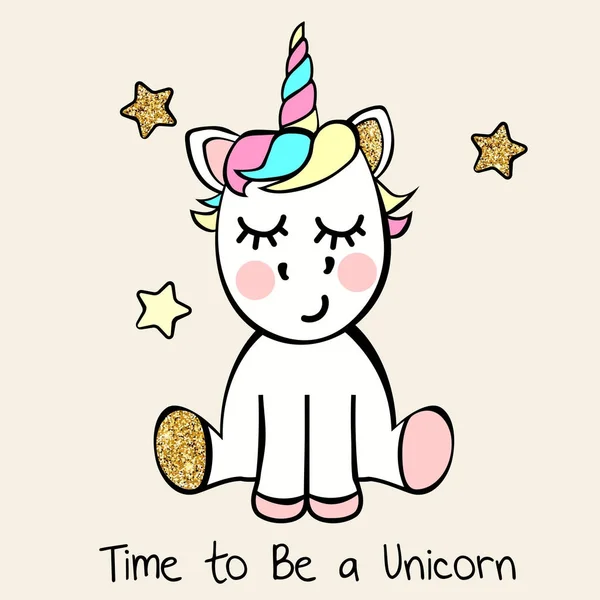 Cute Little Unicorn Met Sterren Gesloten Ogen — Stockvector