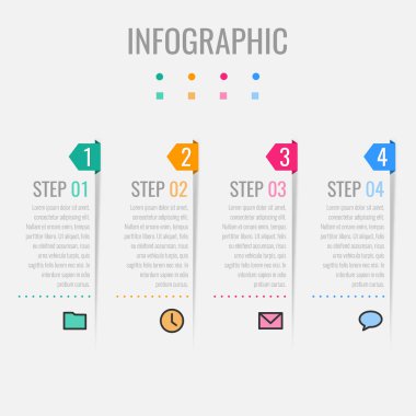 Adımları infographics bir strateji, iş akışı veya takım çalışması, vektör çizim göstermek