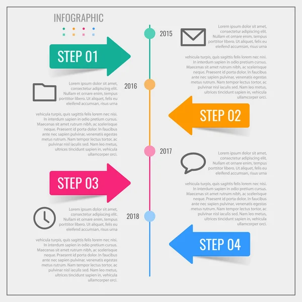 Etapas Infográficos Podem Ilustrar Uma Estratégia Fluxo Trabalho Trabalho Equipe — Vetor de Stock