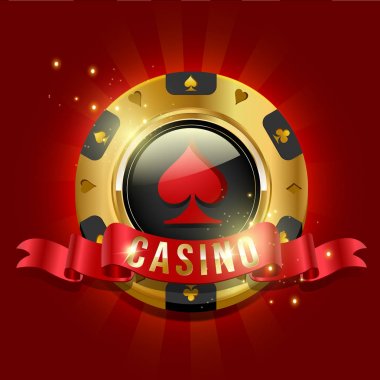 Altın öğeleri ile Casino banner. Renkli vektör çizim