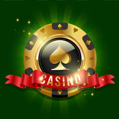 Altın öğeleri ile Casino banner. Renkli vektör çizim