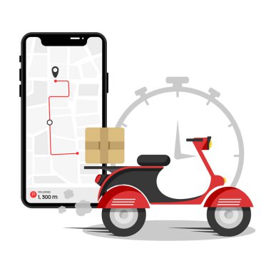 Çevrimiçi dağıtım hizmeti, online sipariş izleme, eve ve ofise teslimat. Scooter teslimatı. Gönderme
