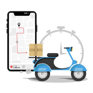 Çevrimiçi dağıtım hizmeti, online sipariş izleme, eve ve ofise teslimat. Scooter teslimatı. Gönderme