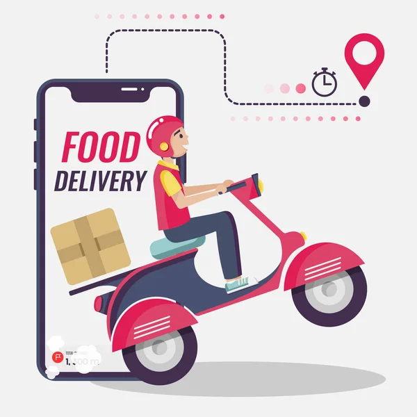 Entrega Alimentos Hombre Máscara Protectora Scooter Ilustración Vectores — Vector de stock