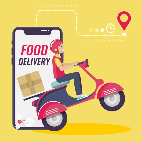 Entrega Alimentos Hombre Máscara Protectora Scooter Ilustración Vectores — Vector de stock