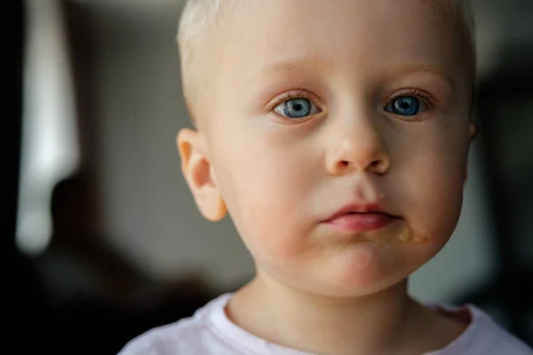 Portrait Little Blond Boy Blue Eyes — Stock Photo, Image